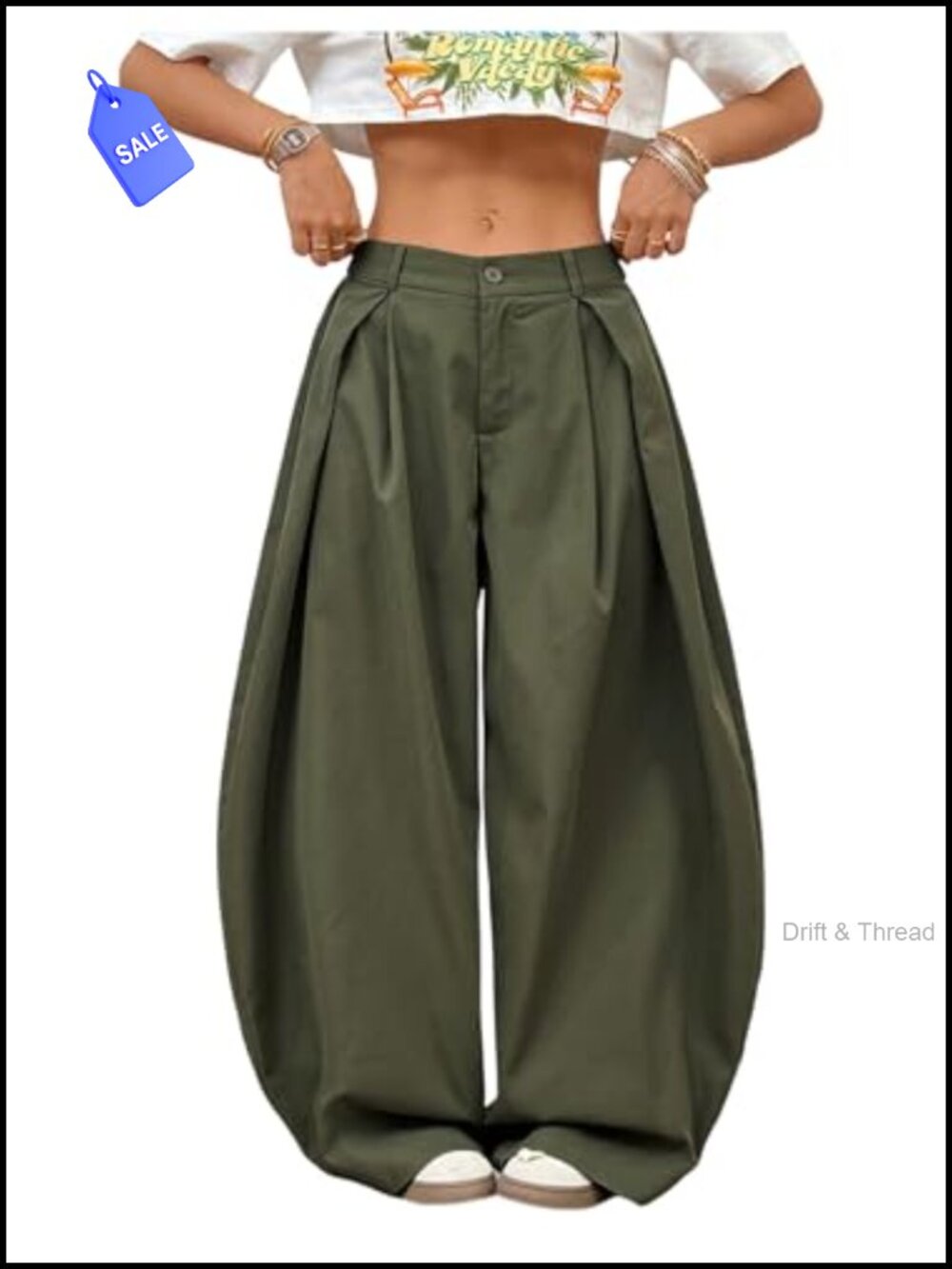 Women's Barrel Pleated High Rise Oversized Wide Leg Cargo Pants Trousers